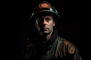 Naklejka premium A firefighter dressed in a uniform in a studio. Ai generated
