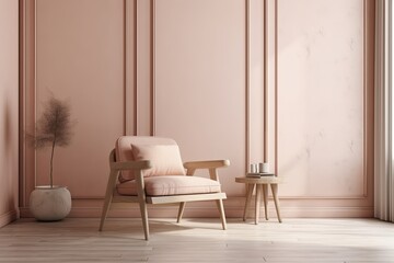 cozy workspace with a pink color scheme featuring a table and chair. Generative AI