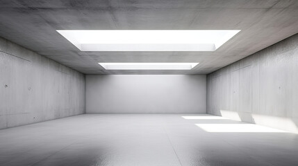 Naklejka na ściany i meble Abstract Empty Modern Concrete Room with Skylight, Minimalist Interior, Contemporary Design - Generative AI