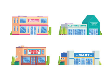 Vector element of boutique store, clothing store and mart building flat design style for city illustration