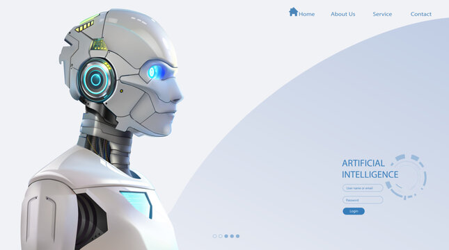 Cyborg AI detailed vector. Machine learning AI with big data. Artificial intelligence analysis information.