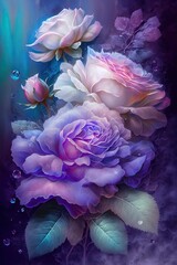 Beautiful dreamy illustration of spectral roses on pastel background. Generative Ai.