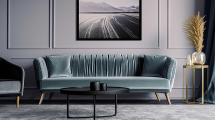 Chic Modern Luxury Aesthetics Style Living Room Grey Tones Design Inspiration - Generative AI