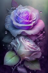 Beautiful dreamy illustration of spectral roses on pastel background. Generative Ai.