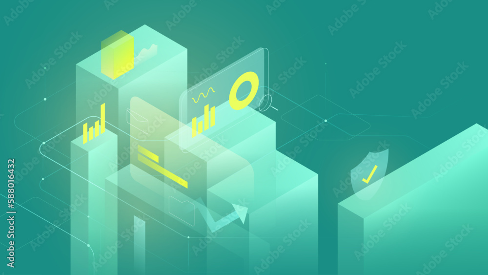 Poster tech data analysis isometric vector background