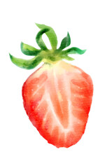 Strawberry halved hand-painted watercolor illustration on transparent background