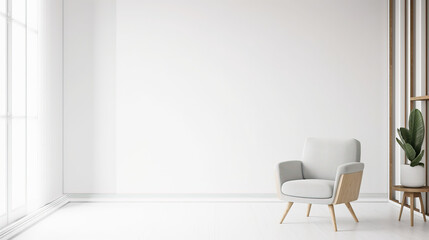 Modern Minimalist Interior, Armchair, Empty White Wall, Stylish Home Design, Clean Aesthetic Generative AI