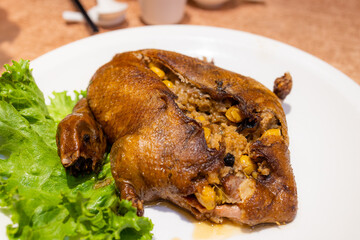 Roasted duck with rice inside, Taiwanese famous cuisine