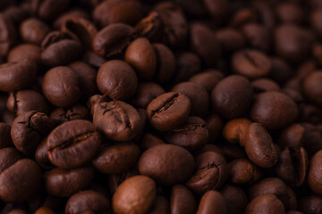 Detailed coffee beans. Close up macro coffee beans.
