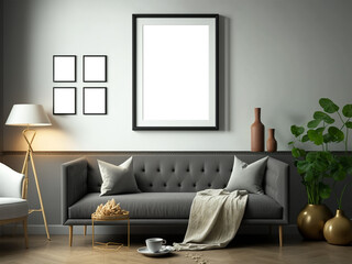 Scandinavian Interior Frame Mockup, Portrait Frame Template For Artwork and Design in Scandinavian Room, Blank Frame