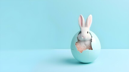 Bunny Shaped Easter Egg on Pastel Blue Background