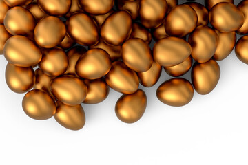 Heap of farm raw organic gold chicken eggs, abstract background