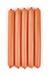 Frankfurter Boiled Sausages, isolated on a white background.