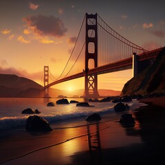 Golden Gate Bridge at sun set 