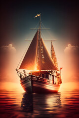 Obraz premium Credible_boat_sailing_in_a_sunny_day_boat_full_artistic_cinematic_
