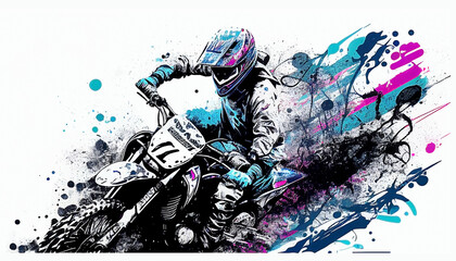 illustration of motocross in dirt track. AI generated 