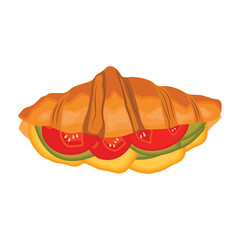Vector illustration of croissant sandwich vector. Sliced croissant with chocolate, croissant sandwiches, croissant icon. French Crunchy Croissants with Different Stuffing Like Sliced Bacon and Cheese