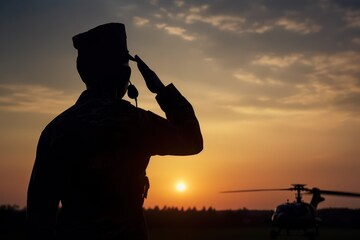 Fototapeta premium Saluting soldier silhouette, Generative AI