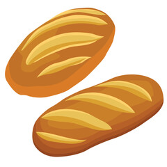 Vector illustration of loaf bread. Bakery for breakfast.Long Loaf of bread. Bun Isolated on white background 