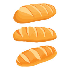 Vector illustration of loaf bread. Bakery for breakfast.Long Loaf of bread. Bun Isolated on white background 