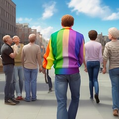 pride month Lgbt happy gay meeting people group and sky illustration, generative AI
