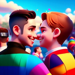 Lgbt happy gay meeting people group and sky illustration, generative AI