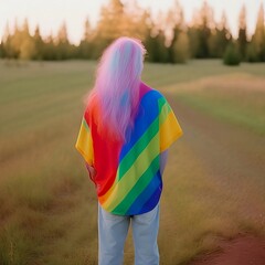 person with rainbow colored hair, Pride LGBTQ. gay, illustration, generative AI