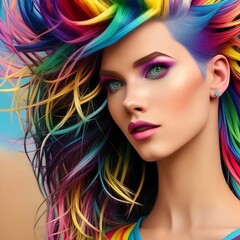 person with rainbow colored hair, Pride LGBTQ. gay, illustration, generative AI