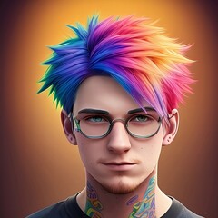 person with rainbow colored hair, Pride LGBTQ. gay, illustration, generative AI