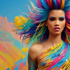 person with rainbow colored hair, Pride LGBTQ. gay, illustration, generative AI