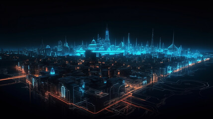 digital istanbul city with hot glowing edges. suitable for technology, future and virtual reality themes Generated AI