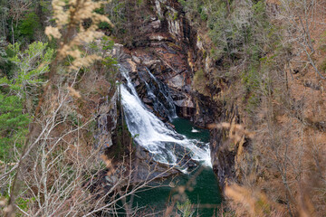 Outlooks around Tallulah Falls are in northeast of Atlanta, Habersham and Rabun County, Georgia. They are a series of six waterfalls cascading through Tallulah Gorge, an ancient 1,000-foot chasm carve