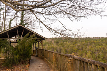 Outlooks around Tallulah Falls are in northeast of Atlanta, Habersham and Rabun County, Georgia. They are a series of six waterfalls cascading through Tallulah Gorge, an ancient 1,000-foot chasm carve