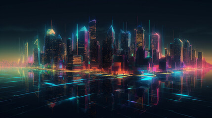 digital new york city with hot glowing edges Generated AI