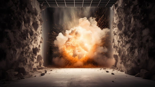 exploding wall with free space in the center for any object or background Generated AI