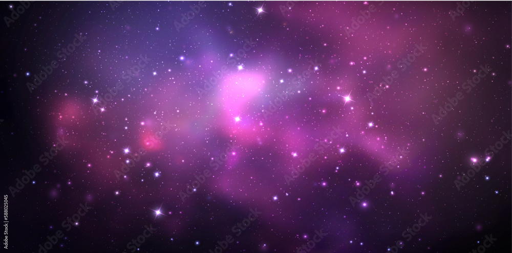Poster space vector background with realistic nebula and shining stars. magic colorful galaxy with stardust