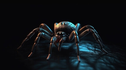 glowing spider in the dark. suitable for horror Generated AI
