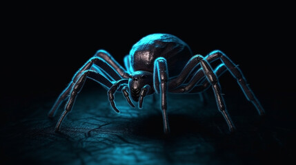 Fototapeta premium glowing spider in the dark. suitable for horror Generated AI