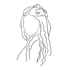 Hand-drawn vector illustration of a faceless girl with long hair.  hand-drawn sketch on white background