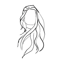 Hand-drawn vector illustration of a faceless girl with long hair.  hand-drawn sketch on white background