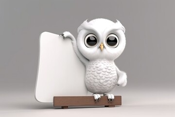 Happy 3D Cute Owl Cartoon Holding a Blank Sign - Perfect for Product Promotions, Signs & Banners, Generative AI