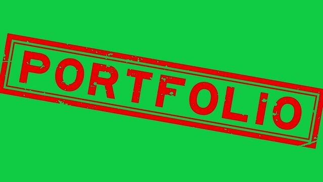 Grunge red portfolio word square rubber seal stamp zoom on green background