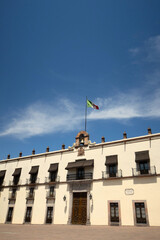 Fototapeta na wymiar Queretaro City Mexico downtown Plaza Independencia with mexico flag