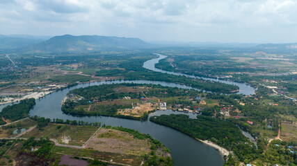 Fototapeta na wymiar aerial view of the Kampot province river, Cambodia