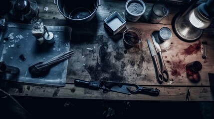 Bloody crime scene, background, generative AI