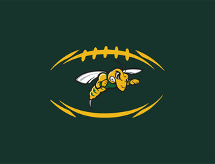 Rugby Logo, American Football sports logo with honey bee.