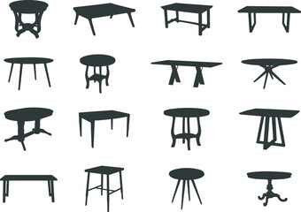 Tables silhouette, Tables SVG, Set of table silhouettes