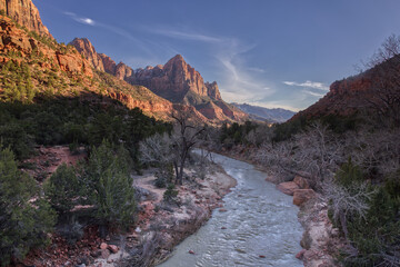 Zion National Park View of Virgin River and Watchman Mountain from Canyon Junction Bridge