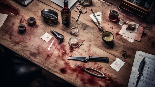 Bloody crime scene, background, generative AI