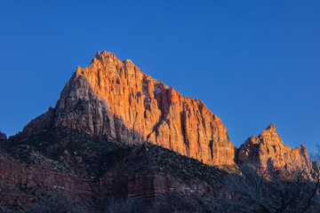 Zion National Park Rock Formations Glowing Orange During Sunset
